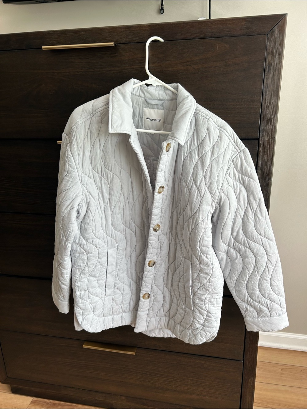 Madewell Light Grey/ blue Quilted Button-Front Puffer Jacket